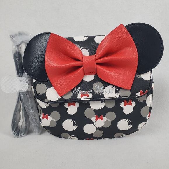 Loungefly Disney Minnie Mouse Crossbody Red Bow Polka Dots Purse with Cardholder - Picture 2 of 7